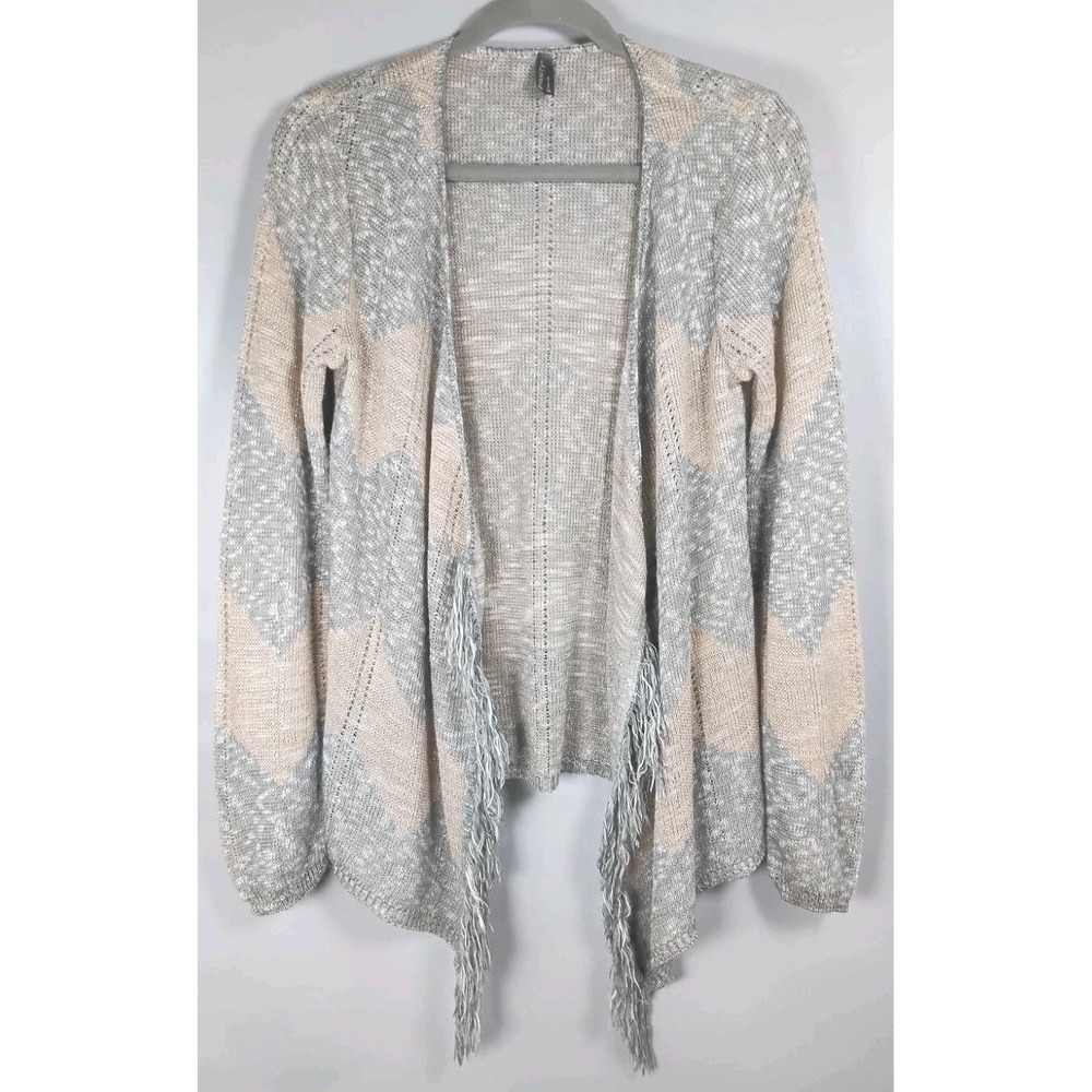 VANITY Open Front Sweater CARDIGAN Womens Size Medium Gray‎ Silver Sparkle